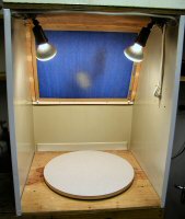 Spray booth with shield open